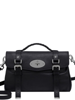 MULBERRY - ALEXA POLISHED BUFFALO SATCHEL - BLACK/SILVER