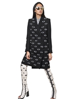 KENZO - EYE EMBROIDERED WOOL COAT - BLACK