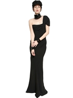 JOHN GALLIANO - LANGES KREPPKLEID MIT EINER SCHULTER - SCHWARZ