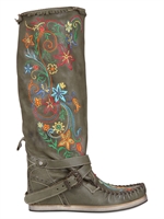 EL VAQUERO - 90MM EMBROIDERED CALFSKIN BOOTS - KHAKI