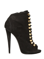 GIUSEPPE ZANOTTI - 120MM NUBUCK LACE UP OPEN TOE BOOTS - BLACK