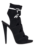 GIUSEPPE ZANOTTI - 130MM SUEDE CAGE SANDALS - BLACK