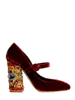 DOLCE & GABBANA - 105MM BROCADED VELVET MARY JANE PUMPS - BURGUNDY