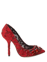 DOLCE & GABBANA - 105MM BELLUCCI LACE & CRYSTAL PUMPS - RED