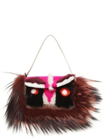 FENDI - BORSA MINI BAGUETTE IN PELLICCIA DI VISONE E VOLPE - MULTI MARRONE