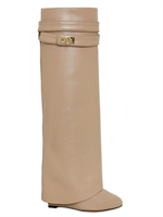 GIVENCHY - 110MM SHARK LOCK CALFSKIN TALL BOOTS - BEIGE