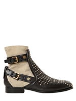 CHLOE' - 30MM STUDDED CALFSKIN BOOTS - BLACK/BEIGE