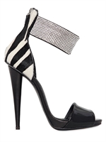 GIUSEPPE ZANOTTI - 120MM PONYSKIN PATENT SWAROVSKI SANDALS - PONY/BLACK