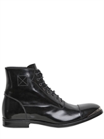 ALEXANDER MCQUEEN - METAL POINT BRUSHED LEATHER LOW BOOTS - BLACK