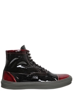 ALEXANDER MCQUEEN - TWO TONE PATENT HIGH TOP SNEAKERS - BROWN/BORDEAUX