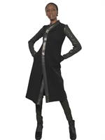 RICK OWENS - LEATHER PROFILE WOOL CLOTH COAT - BLACK