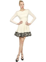 VALENTINO - SPITZE AUF TECHNO-COUTURE-KLEID AUS WOLLE - IVORY/SCHWARZ