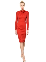 VALENTINO - KLEID AUS WOLL/SEIDENDRILLICH MIT ROSE - ROT