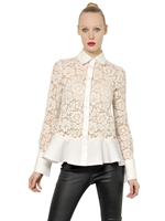 VALENTINO - RUFFLED COTTON POPLIN AND LACE SHIRT - IVORY
