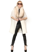 ROBERTO CAVALLI - FINN RACOON COLLAR WOOL MOHAIR KNIT CAPE - IVORY