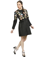 VALENTINO - FLOWER EMBROIDERY LAMA CLOTH COAT - BLACK