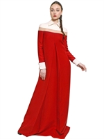 VALENTINO - KLEID AUS WOLL/SEIDENDRILLICH MIT ORGANZABESATZ - ROT/ELFENBEIN