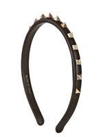 VALENTINO - AROUND STUDS LEATHER HEADBAND - BLACK