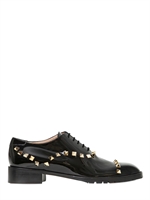 VALENTINO - 20MM ROCKSTUD PATENT LACE-UP SHOES - BLACK