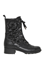 VALENTINO - 30MM CALFSKIN EMBROIDERED COMBAT BOOTS - BLACK