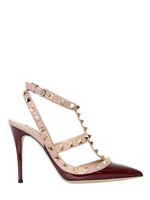 VALENTINO - 100MM ROCKSTUD PATENT LEATHER PUMPS - BURGUNDY