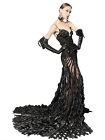 DSQUARED - LANGES TÜLLKLEID MIT SWAROVSKIS & KANINCHENBORDÜRE - SCHWARZ