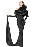 DSQUARED - KLEID AUS SCHWEREM VISKOSEJERSEY MIT FUCHSKRAGEN - SCHWARZ