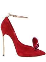 CASADEI - 110MM POINTED SUEDE PUMPS WITH BOW - RED