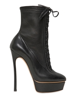 CASADEI - 150MM CALFSKIN LACE UP LOW BOOTS - BLACK