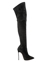 CASADEI - 100MM STRETCH SUEDE OVER-THE-KNEE BOOTS - BLACK