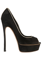 CASADEI - 150MM SUEDE OPEN TOE PUMPS - BLACK