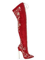 CASADEI - 100MM BEYONCÉ SUEDE OVER-THE-KNEE BOOTS - RED