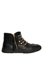 BB BRUNO BORDESE WASHED - STUDDED CALFSKIN SNEAKERS - BLACK