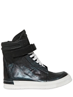CINZIA ARAIA - 65MM IRIDESCENT LEATHER WEDGE SNEAKERS - BLACK/PETROL