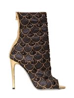 BALMAIN - 110MM LUREX EMBROIDERED PEEP TOE BOOTS - BLACK/GOLD
