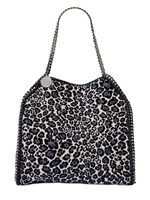 STELLA MCCARTNEY - MEDIUM FALABELLA LEOPARD CHENILLE BAG - GREY/BLUE