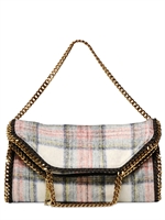 STELLA MCCARTNEY - THREE CHAIN FALABELLA TARTAN WOOL - IVORY