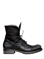 INK SHOES - 20MM LASERED LEATHER LACE-UP BOOTS - BLACK