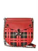 MOSCHINO - HOLLY TARTAN SUEDE AND LEATHER BAG - BLACK/RED