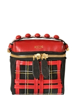 MOSCHINO - BABE TARTAN SUEDE AND LEATHER BAG - BLACK/RED