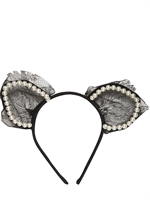 MAISON MICHEL - HEIDI BEAR EARS WITH BEADS & LUREX LACE - BLACK