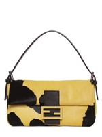 FENDI - BORSA BAGUETTE IN CAVALLINO STAMPA MUCCA - GIALLO/NERO
