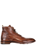 OFFICINE CREATIVE - WASHED LEATHER LACE-UP LOW BOOTS - BROWN