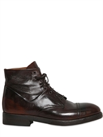 OFFICINE CREATIVE - BRUSHED & VINTAGED LEATHER LACE-UP BOOTS - BROWN