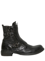 OFFICINE CREATIVE - BRUSHED WASHED LEATHER GHETTA LOW BOOTS - BLACK