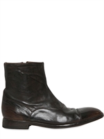 OFFICINE CREATIVE - BRUSHED LEATHER & PRINTED LEATHER BOOTS - BROWN