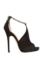 JIMMY CHOO - 130MM FREYA SUEDE SWAROVSKY OPEN TOE - BLACK