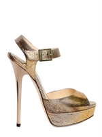 JIMMY CHOO - 145MM RAVEN METALLIC LIZARD PRINT - ANTIQUE