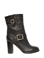 JIMMY CHOO - 90MM DART CALF LEATHER BIKER BOOTS - BLACK