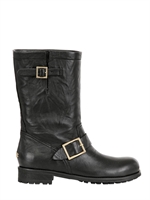 JIMMY CHOO - 40MM CALF LEATHER BIKER BOOTS - BLACK